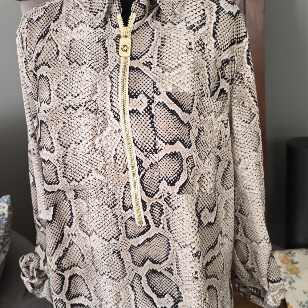 Snake Print Zip-Up Blouse